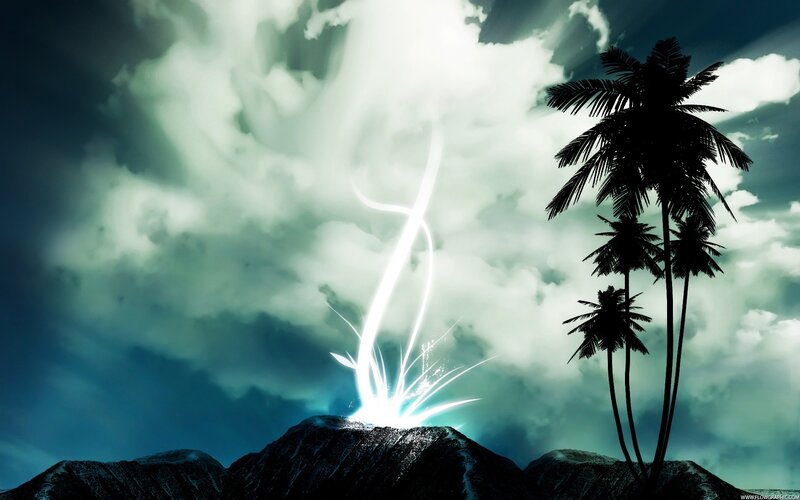 Lightning strikes volcanic island