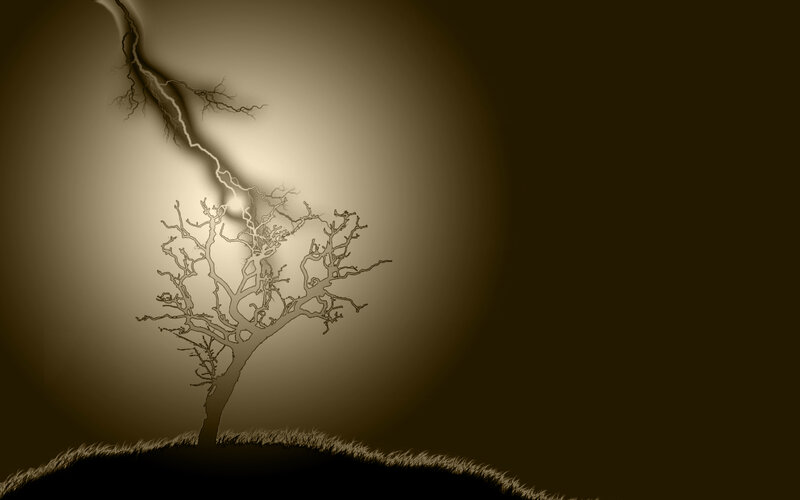 Lightning striking a bare tree