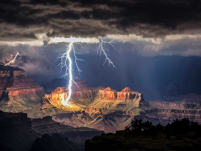 Lightning Striking Canyon — Gray