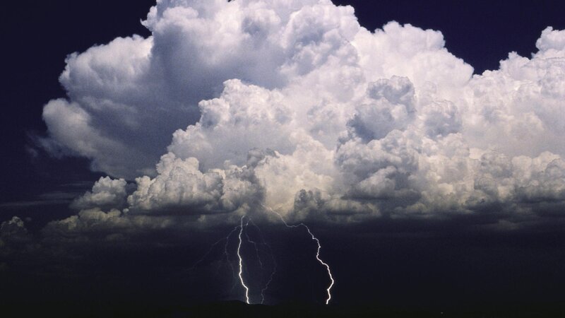 Lightning Striking Clouds — White