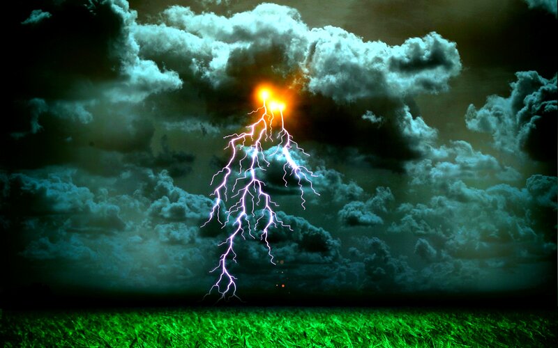 Lightning Striking Field — Green