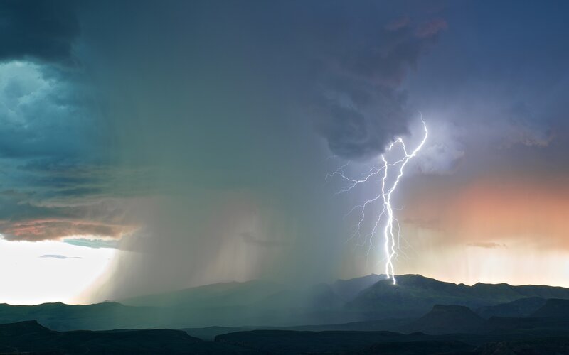 Lightning Striking Mountain — Gray