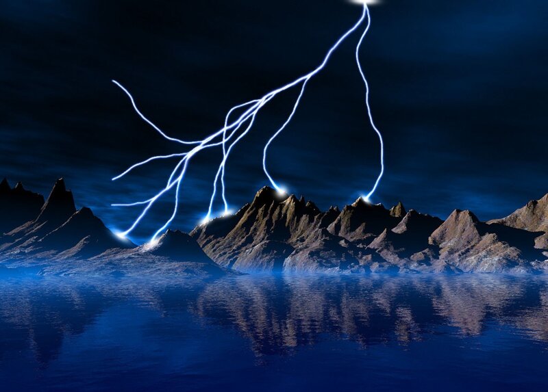 Lightning Striking Mountains — Blue
