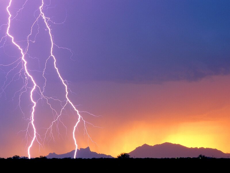 Lightning Striking Mountains — Purple