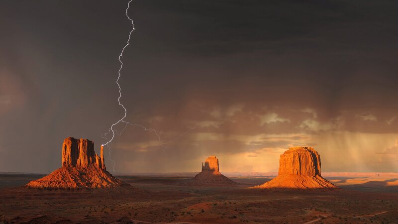 Lightning Striking Rock Formations