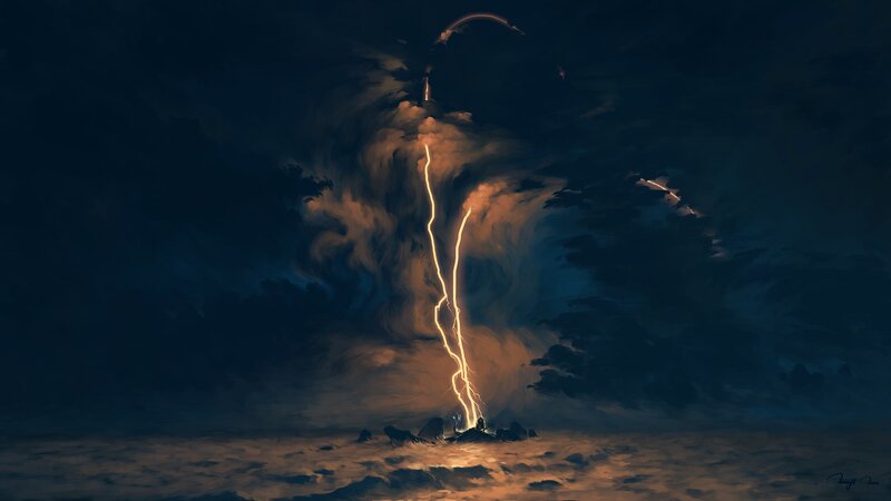 Lightning Striking Rocks — Dark Blue