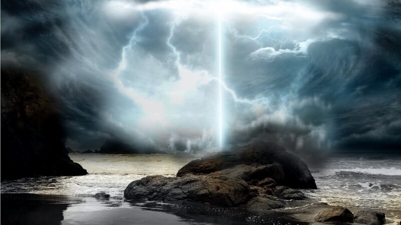 Lightning Striking Rocks — Gray, Dramatic