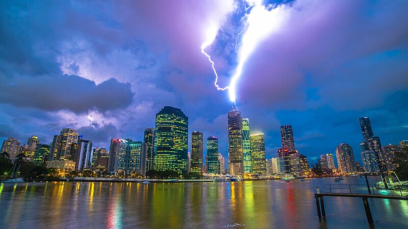 Lightning Striking Skyscraper — Blue