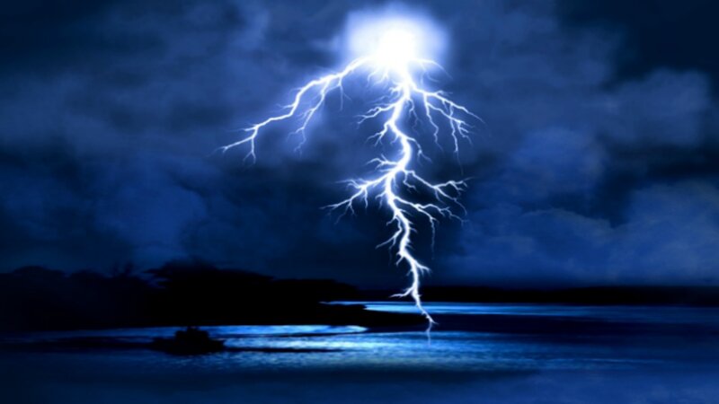 Lightning Striking Water — Blue, Dramatic