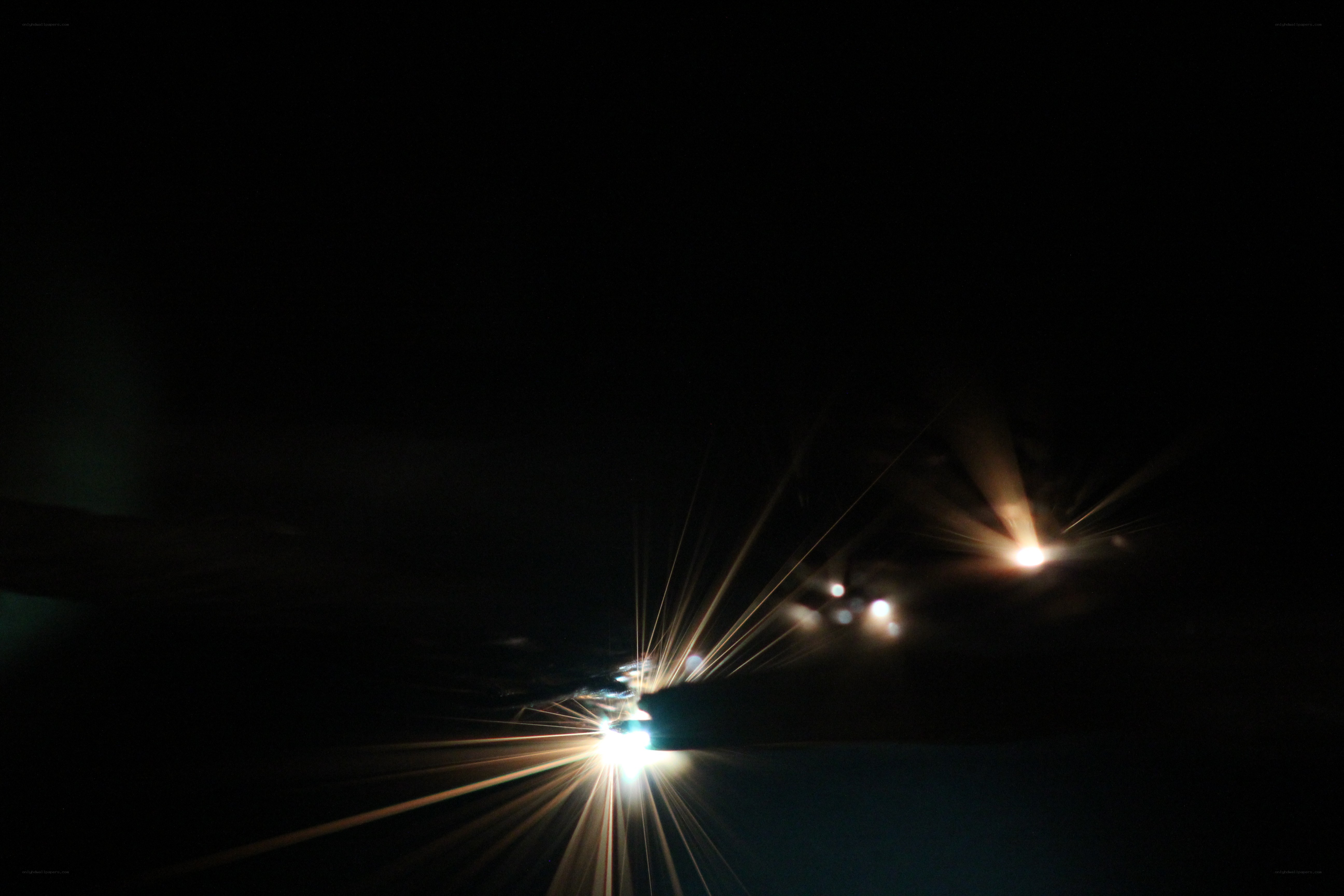 Lights at night with lens flare