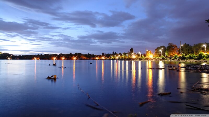 Lights Reflecting on Lake