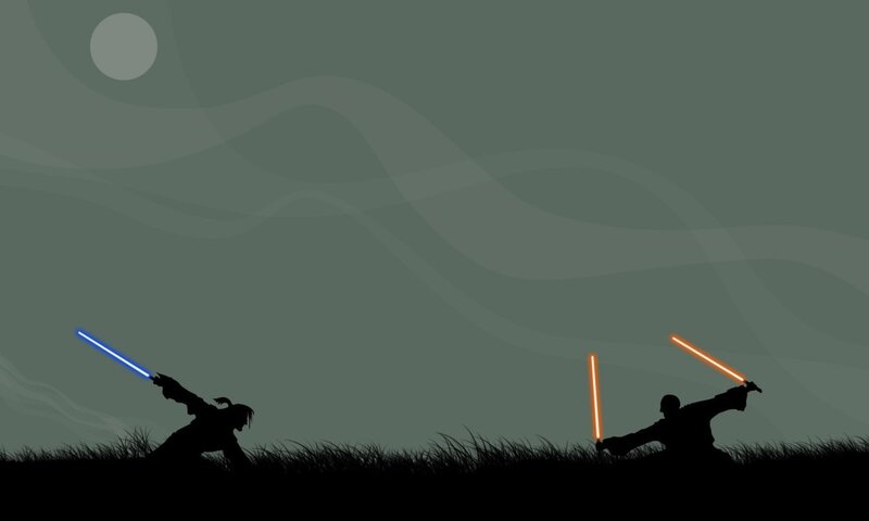 Lightsaber duel at dusk