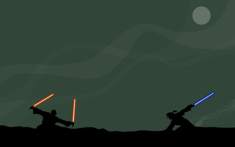 Lightsaber duel at night