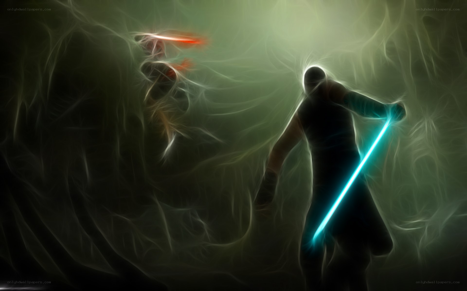 Lightsaber duel in mist