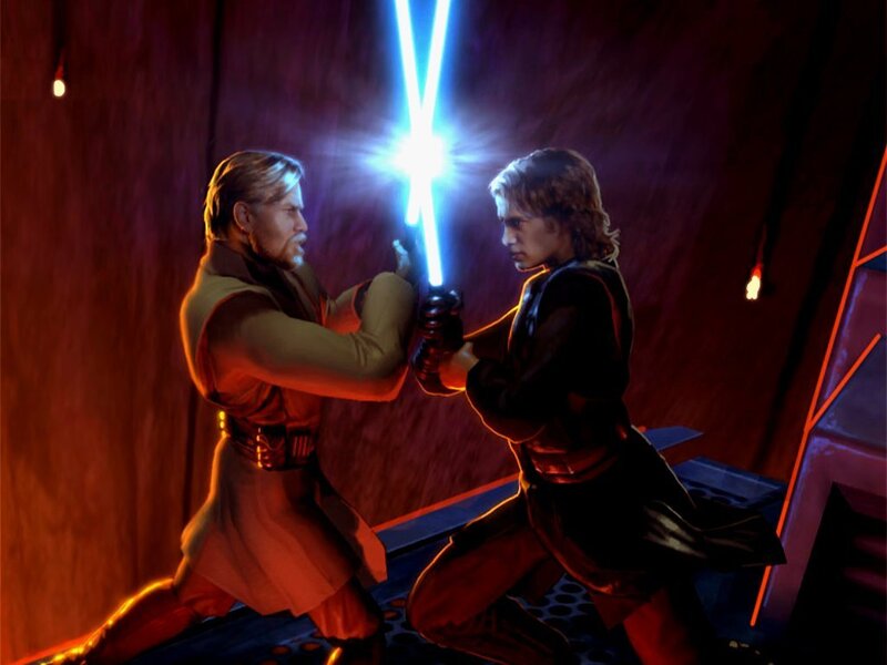 Lightsaber duel on a starship