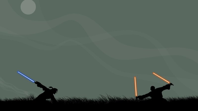Lightsaber duel silhouette