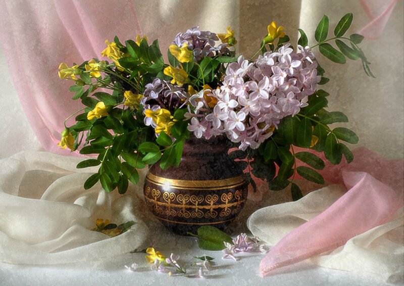 Lilac and Yellow Flowers — Purple, Serene