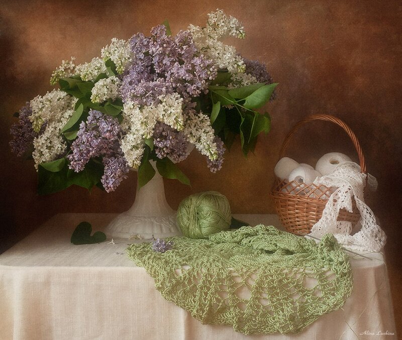 Lilac Bouquet and Knitting
