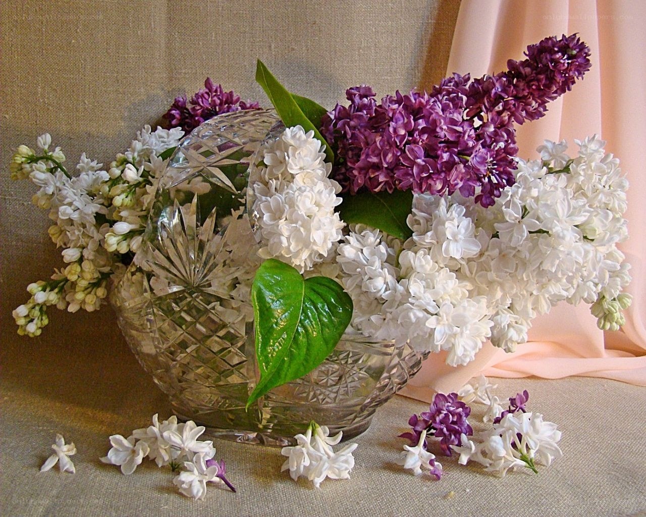 Lilac bouquet in crystal vase