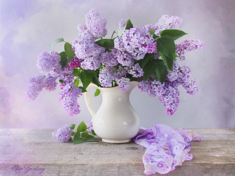 Lilac Bouquet in Pitcher — Purple
