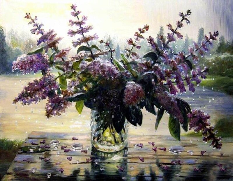 Lilac Bouquet in Rain