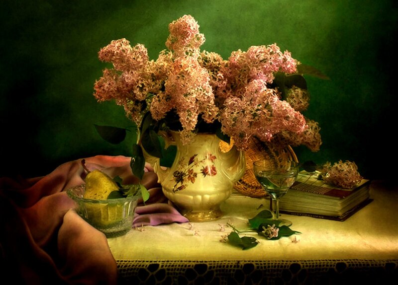 Lilac Bouquet in Vase — Green, Dramatic