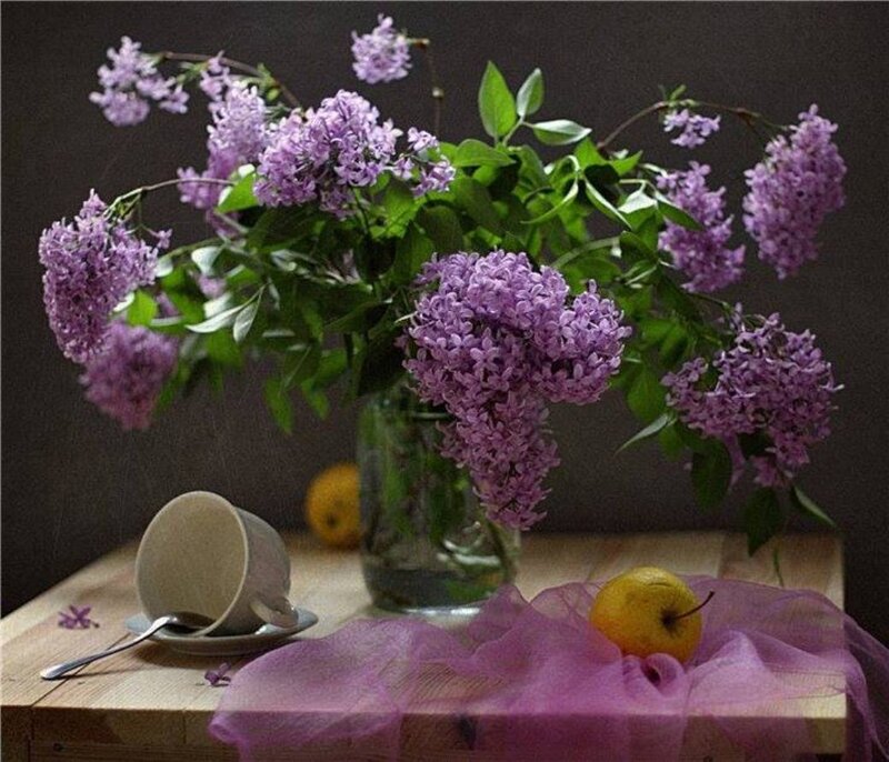 Lilac Bouquet in Vase — Purple, Calm, Photograph, Apple