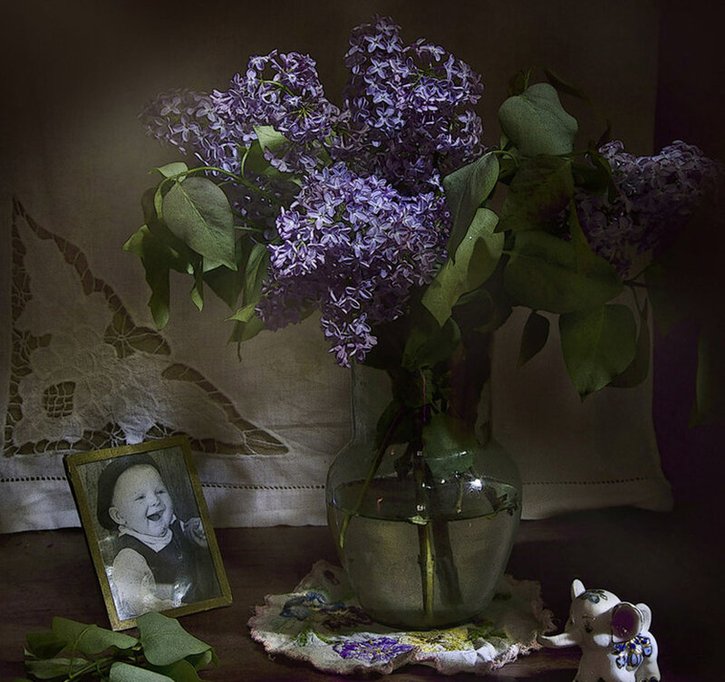 Lilac Bouquet in Vase — Purple, Dramatic, Photograph, Photo Frame