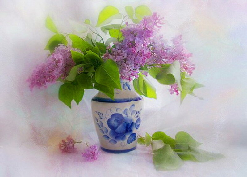 Lilac Bouquet in Vase — Purple, Serene, Spring, Photograph