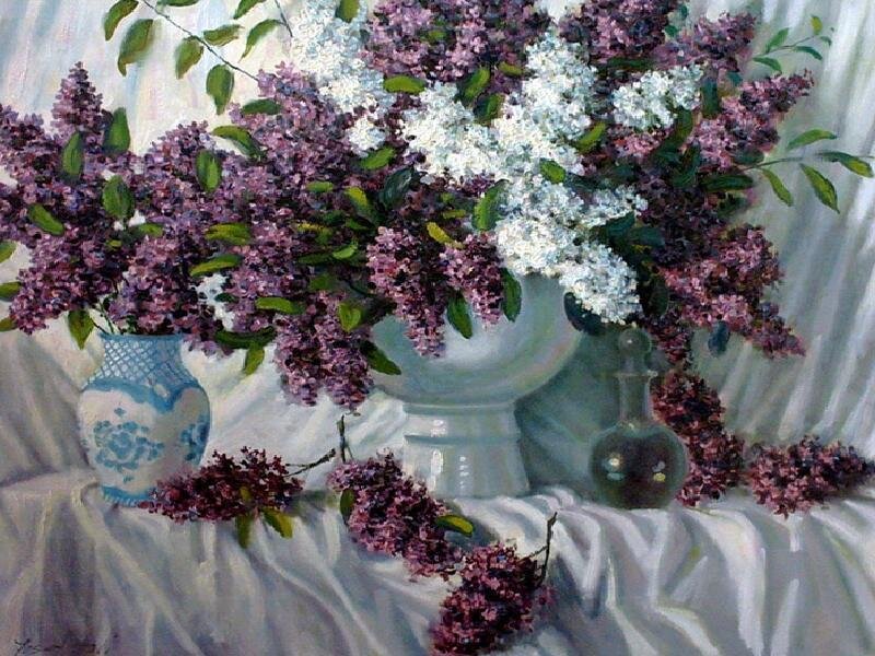 Lilac bouquet in vases