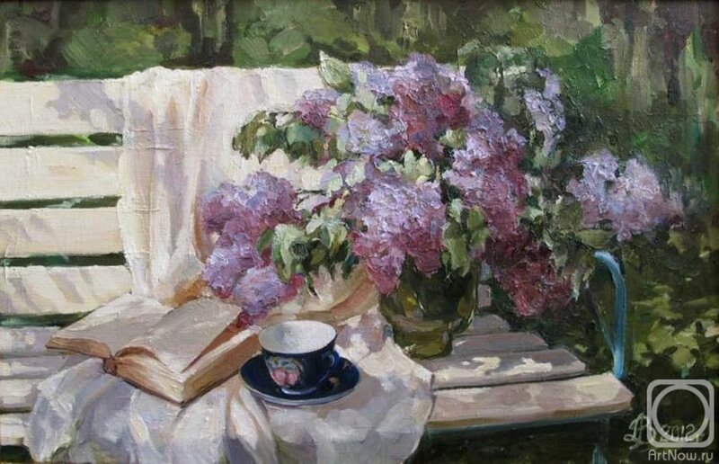 Lilac Bouquet on Bench