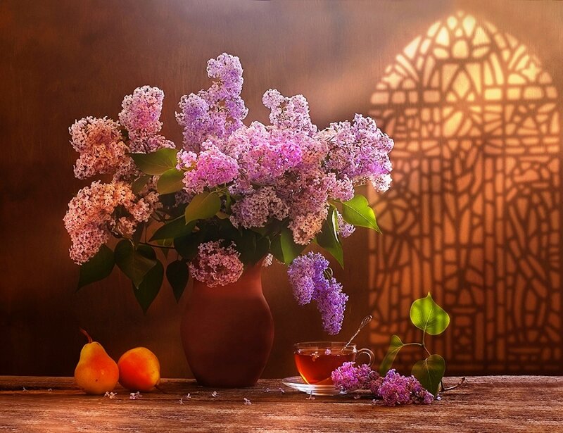 Lilac Bouquet on Table — Purple, Serene, Afternoon, Photograph, Fruit