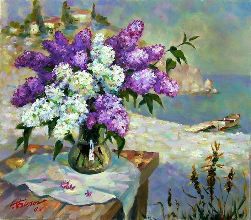 Lilac Bouquet on Table — Purple, Serene, Afternoon