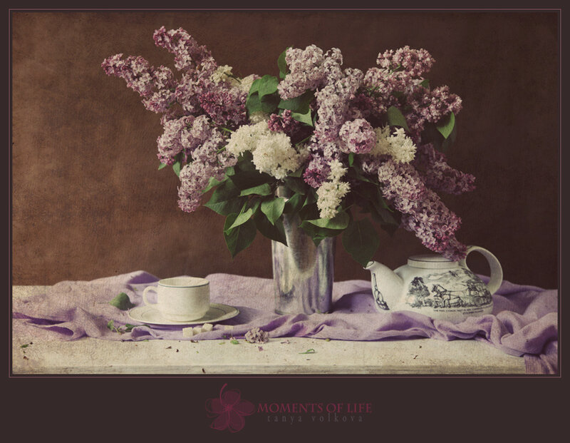 Lilac Bouquet on Table — Purple, Serene, Spring