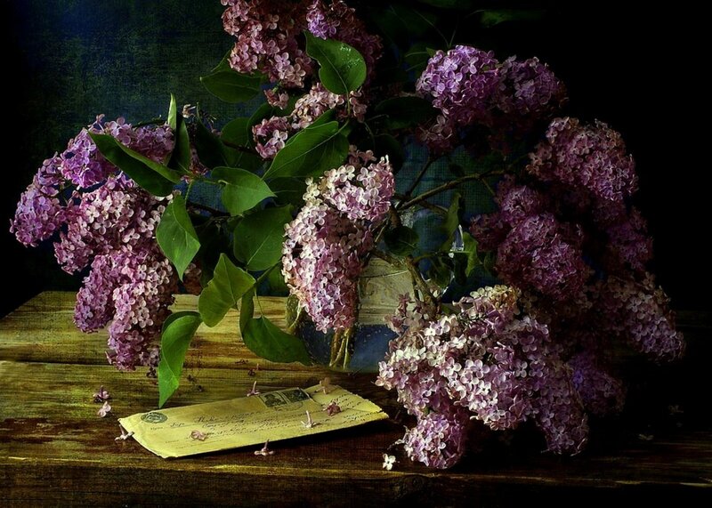 Lilac Bouquet on Wood