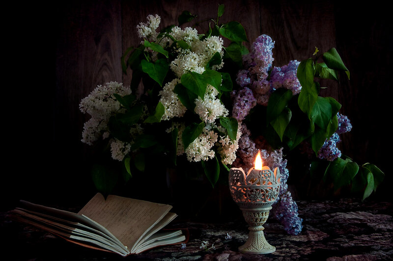 Lilac Bouquet with Candle