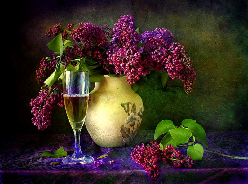 Lilac Bouquet with Glass