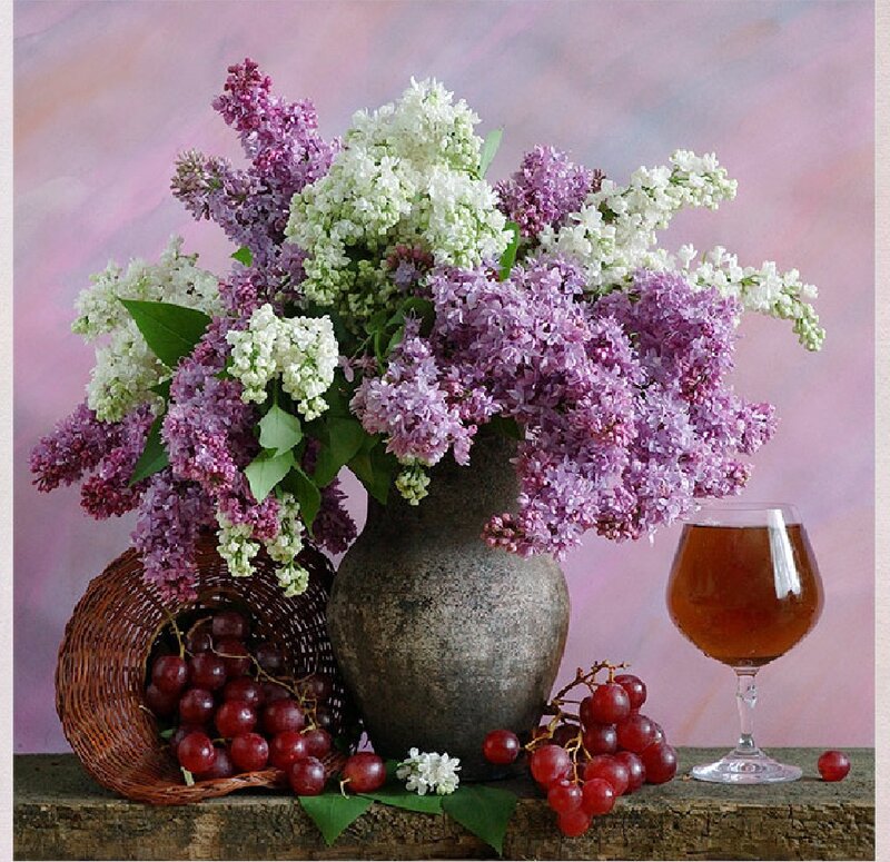 Lilac Bouquet with Grapes — Purple