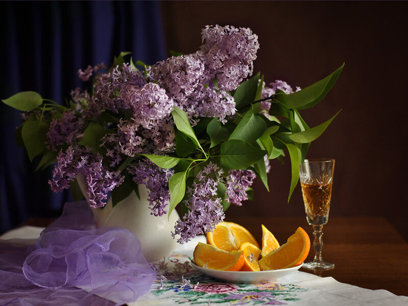 Lilac Bouquet with Oranges — Purple, Serene
