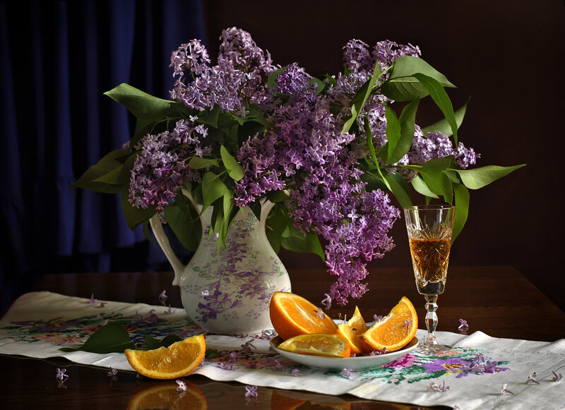 Lilac Bouquet with Oranges — Purple