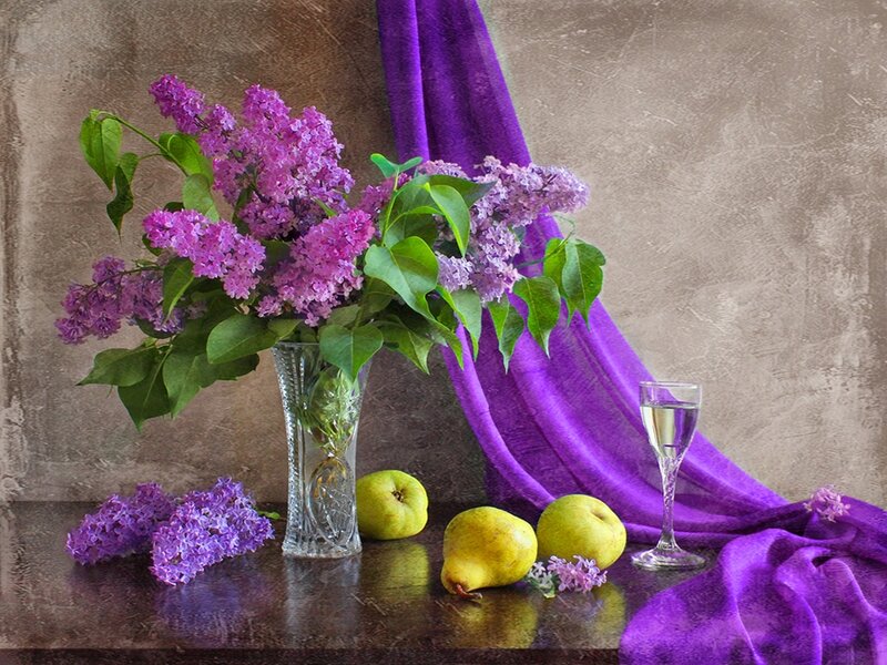 Lilac Bouquet with Pears