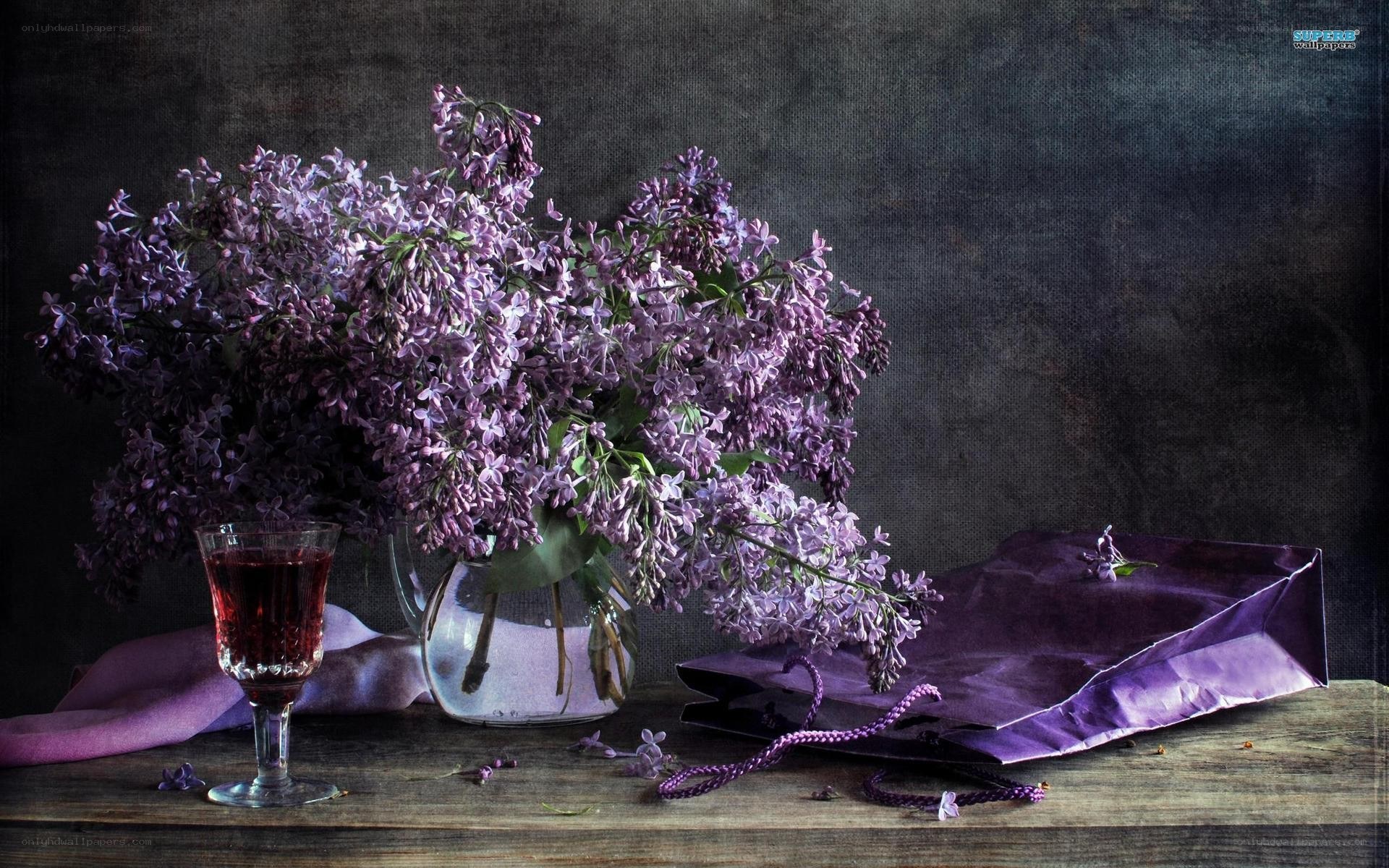 lilac bouquet with wine