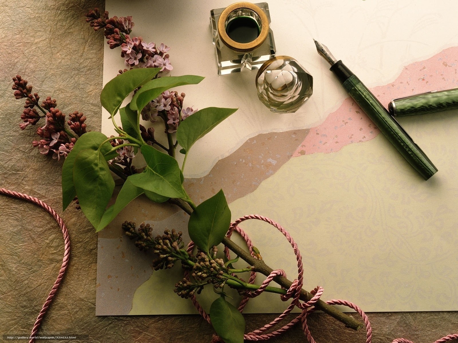 Lilac branch with fountain pen