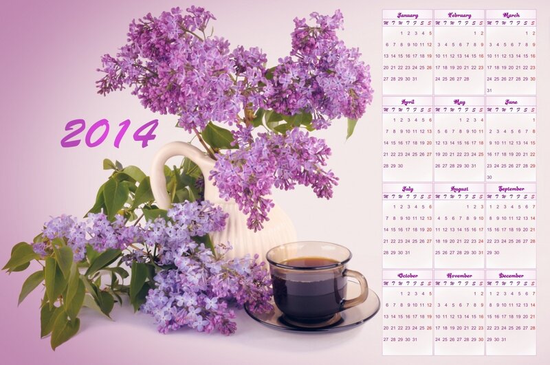 Lilac Flowers and Coffee Cup