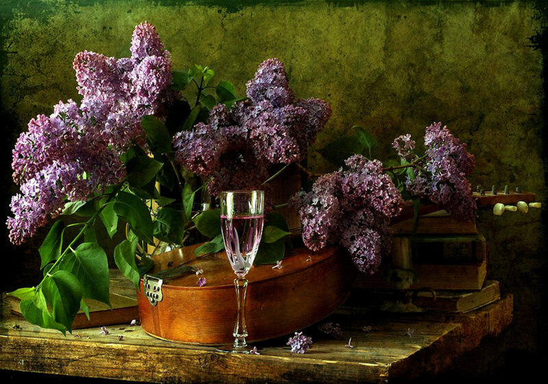 Lilac Flowers and Glass — Purple