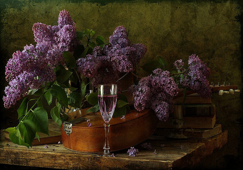 Lilac Flowers and Glass