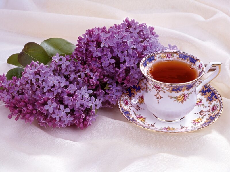 Lilac Flowers and Tea Cup