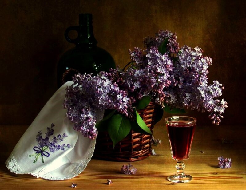 Lilac Flowers in Basket — Purple, Dramatic
