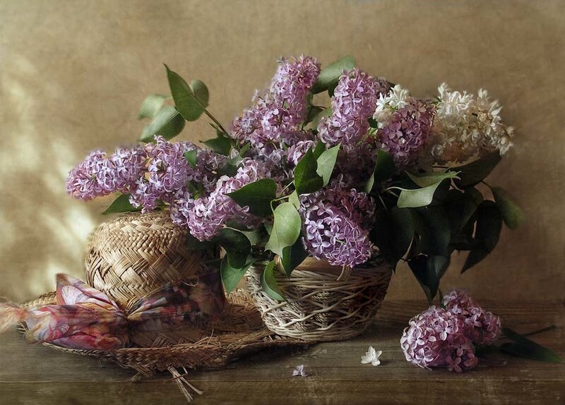 Lilac Flowers in Baskets