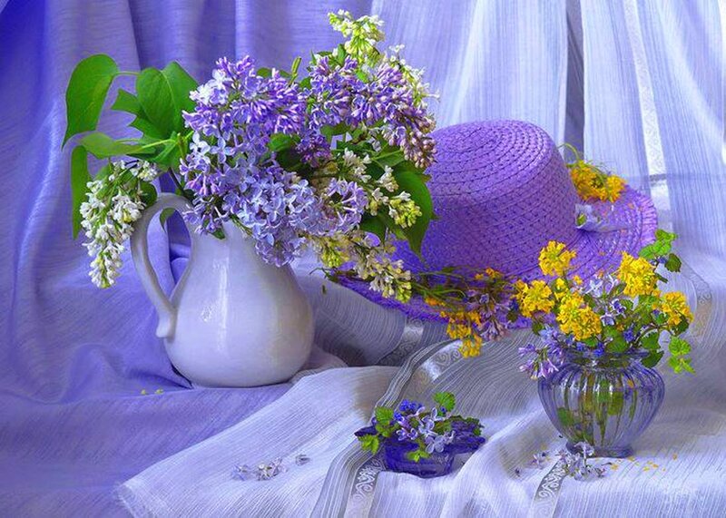 Lilac Flowers in Pitcher — Purple